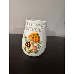 Vintage 1983 Sears Mushroom Kitchen Utensil Holder Ceramic Crock Made in Japan